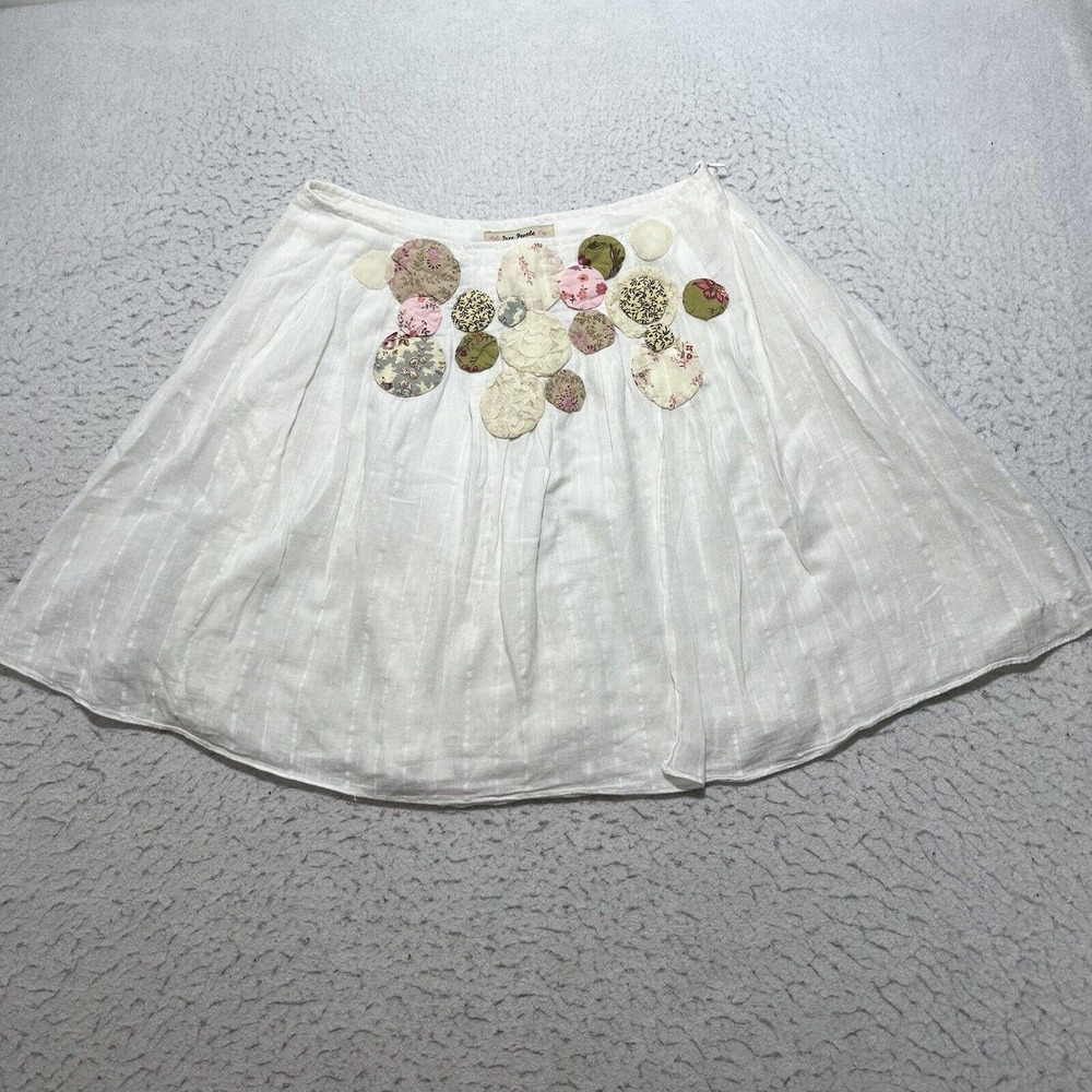Free People Women's 4 Patchwork Boho Mini Skirt Ivory Lightweight Lined